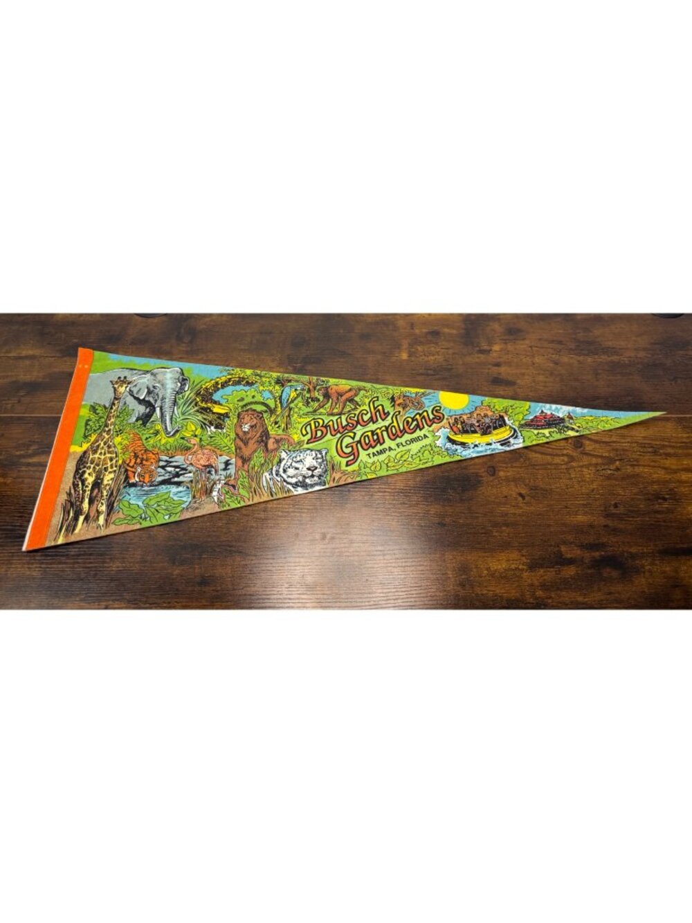 Vintage Busch Gardens Tampa Florida Souvenir Felt Pennant With Animals